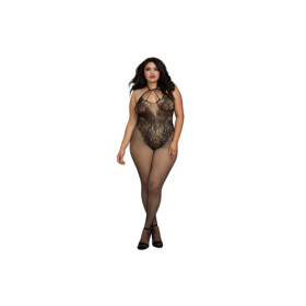 Bodystocking Grande taille résille dans un style Body avec magnifique décolleté à lanières 